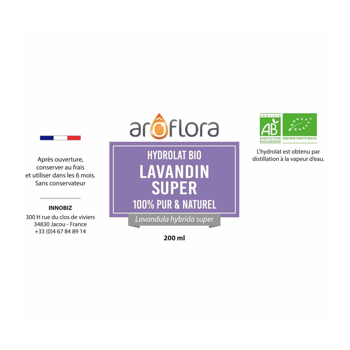 Hidrolato Orgânico (AB) de Lavandin super | 100% puro e natural (200ml)