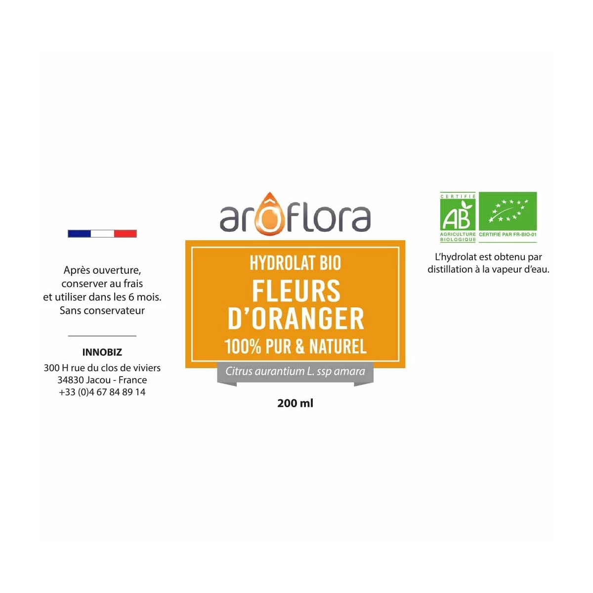 Hidrolato Orgânico (AB) de Flores de laranjeira | 100% puro e natural (200ml)